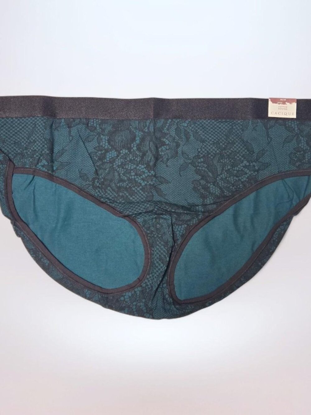 Cacique Lane Bryant Hipster Panties Teal Black Lace Cotton 26/28 (4X)